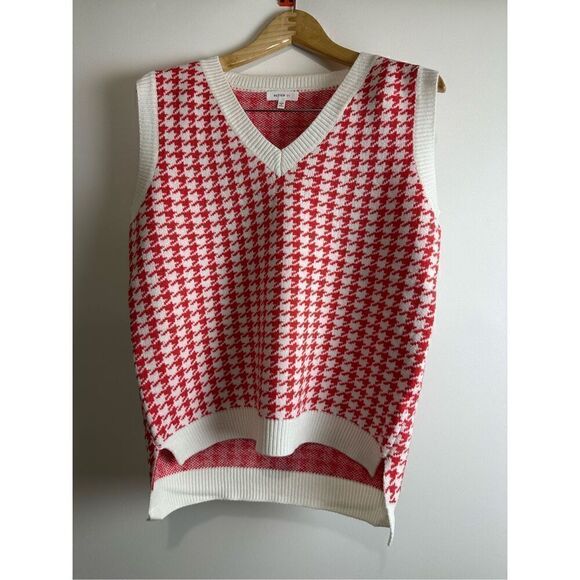 Houndstooth Sweater Vest Orange Coral - Picture 6 of 9